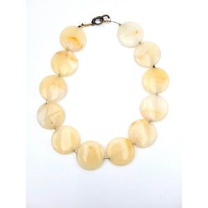 Polished Stone Statement Necklace Large Flat Round Beads Onyx? Unique Handmade